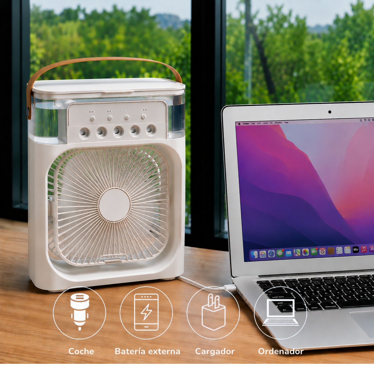 Ventilador humidificador LED 3 en 1
